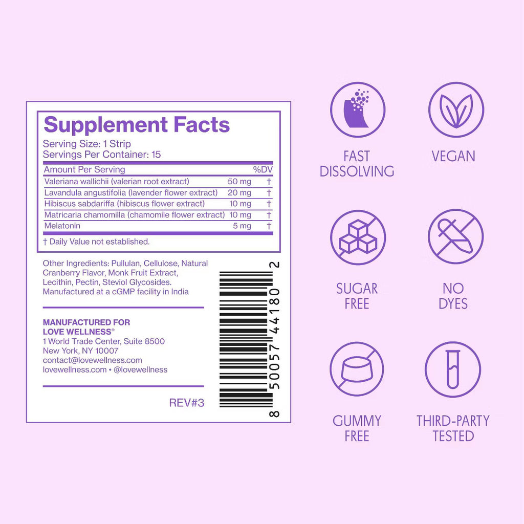 Love Wellness Sleep Quick Melt Strips - Melatonin 5mg - 15 strips