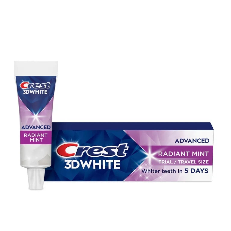 Crest Toothpaste, 3D White Advanced Teeth Whitening Toothpaste, Radiant Mint, .85 oz - Travel Size