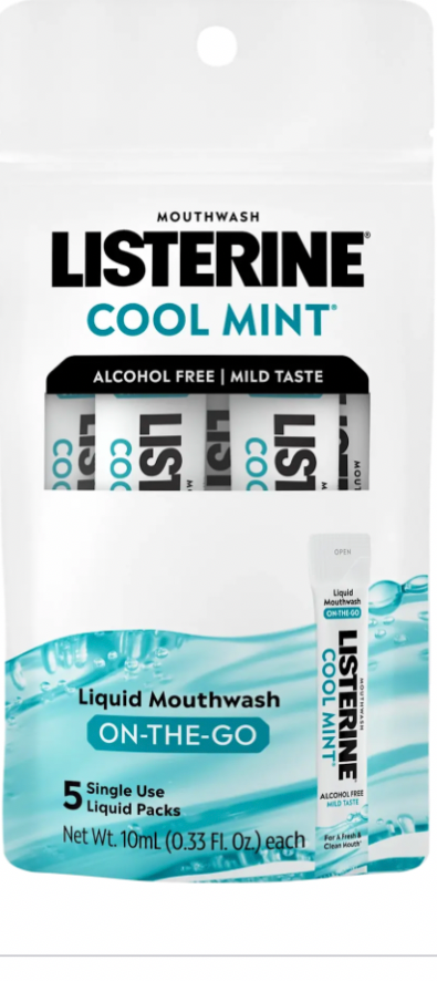 Listerine On-The-Go Alcohol-Free Cool Mint Mouthwash Packets - 5pack, travel size