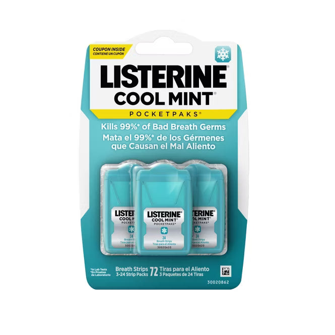 Listerine Freshburst Pocketpaks Portable Breath Strips - CoolMint - Travel Size - 24ct/3pk