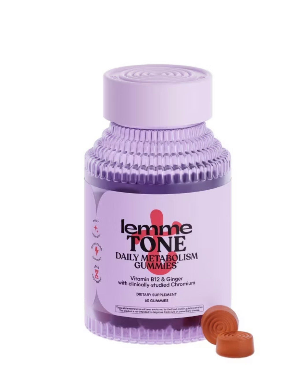 Lemme Tone Body Composition Gummies - Metabolism & Lean Body Mass - Chromax, ACV, Vitamin B12 & Ginger - 60ct
