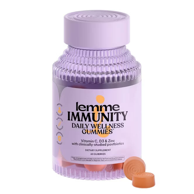 Lemme Immunity Gummies - Daily Immune Support - 10 Billion Postbiotics, Vitamin C, D3, Zinc, Astragalus - Orange Flavored - 60ct